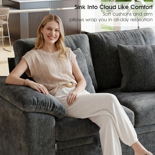 61” Pull Out Couch, 2 in 1 Sleeper Sofa Bed with Throw Pillow, Convertible Small Loveseat Sleeper Couch for Living Room, Bedroom, Apartment (Gray) - color: Grey, size: 2 Seat Sleeper