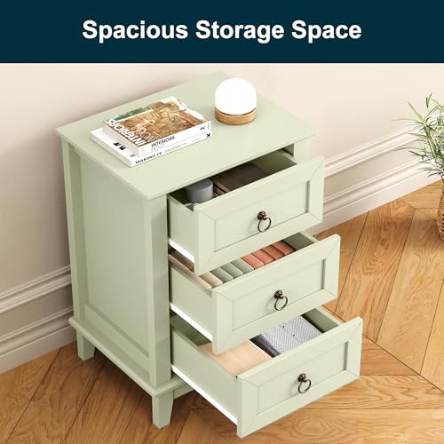 RoyalCraft Farmhouse Tall Nightstand Set of 2, Painted Wooden Bedside End Table with 3 Storage Drawers, Rustic Side Table for Bedroom, Living Room, Light Green - size: 2 Piece