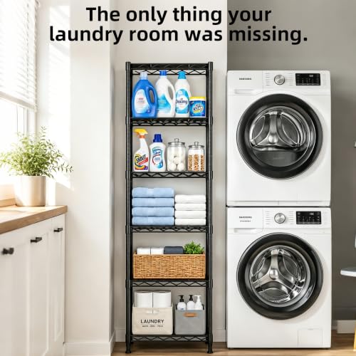 Lab Cosi 6 Tier Narrow Shelf 15.85" W Black Wire Rack, Adjustable Metal Storage Organizer for Pantry Kitchen Closet, Freestanding Shelf Unit - size: 15.85"W x 63"H x 11.8"D