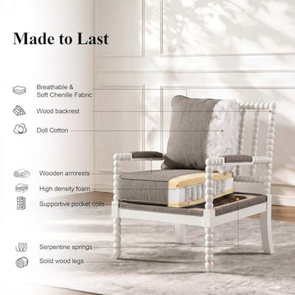 DUHOME Linen Fabric Spindle Accent Chairs Set of 2 with Wood Frame,Modern Accent Chairs with Padded Spring Seat and Brushed White Base for Living Room Bedroom Farmhouse Home Office Belcony - color: White+cream, size: 2 pcs