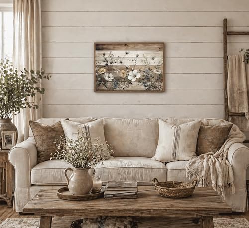 WYHLMTQ Vintage Floral Wall Art, Rustic Wildflower Canvas Poster, Farmhouse Neutral Botanical Print, 8x10 Inch Ready to Hang Wall Decor for Living Room Bedroom Bathroom - color: botanical art, size: 10"L x 8"W