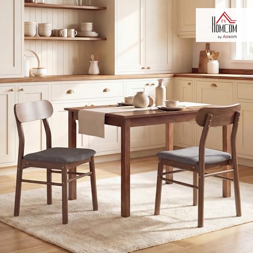 HOMCOM Dining Chairs Set of 2 Upholstered Solid Wood Kitchen Chairs Gray | Mid-Century Modern Dining Room Chairs, Ergonomic Curved Backrest