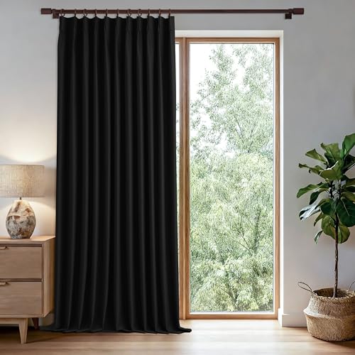 102 Inches Long Curtains Total Blackout Pinch Pleated Drapes Black Linen Textured Farmhouse French Curtains for Living Room Thermal Room Darkening Window Curtain 72 by 102 - color: Black, size: 72"W x 102"L (Pack of 1)