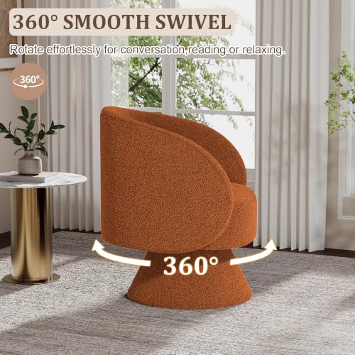 Swivel Barrel Chair Set of 2, 360 Degree Small Accent Chair, Boucle Caramel - color: Caramel