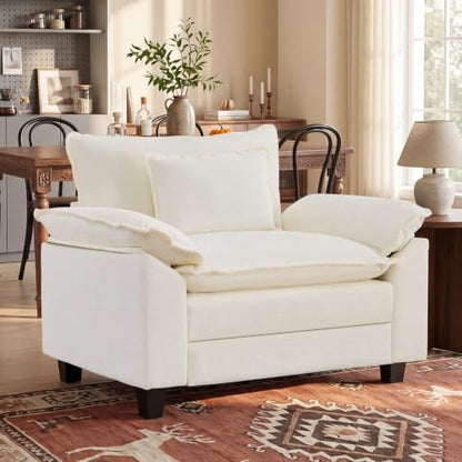 53" Modular Sectional Sofa, Comfy Single Sofa Deep Cloud Couch | Couches for Living Room, Modular Couch, Deep and Wide Seat, Chenille Sofa Sleeper with Throw Pillows, Beige White - color: Beige White, size: 53 Inch