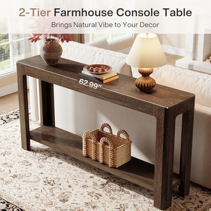 Tribesigns 63 Inch Entryway Console Table, 2-Tier Farmhouse Narrow Sofa Table Behind Couch, Accent Entrance Console Furniture for Entryway, Foyer, Hallway, Dark Brown - color: Dark Brown