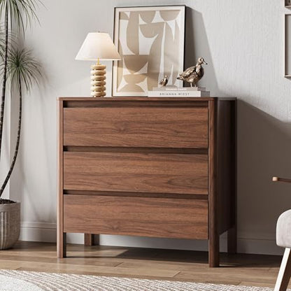 MAISONARIA Walnut 3-Piece Dresser Bedroom Set, 8 Drawers Dresser & 3 Drawer Nightstands with Hidden Handles, Wood Chest of Drawers for Bedroom, Living Room, Entryway - color: Walnut, size: 8+3