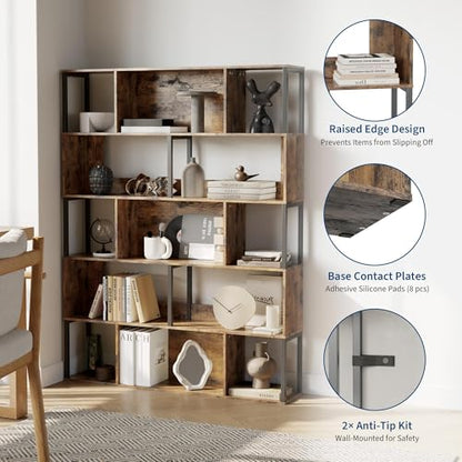 Garvee 5-Tier Bookshelf, Tall Geometric Bookcase, Modern Room Divider & Display Shelf with Anti-Tipping Devices, Mid Century Bookshelf for Living Room, Home Office | Display Shelf with Anti-Tipping Devices, Mid Century Bookshelf for Living Room, Home Offi