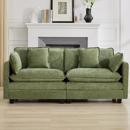 76" Cloud Loveseat Sofa, Modular Sectional Couch with Deep Seats and Double-Layer Thick Cushions, Chenille Upholstered 2-Seat Sofa for Living Room Apartment,Green - color: Green, size: 76'' Loveseat