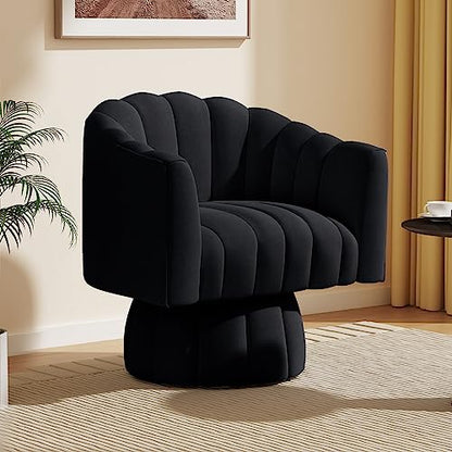 Dewhut Swivel Accent Chair, Barrel Accent Chair, Velvet, Black | Velvet Upholstered Round Arm Chair with 360° Swivel Base, Mid Century Modern Living Room Chair, Easy Setup - color: Black