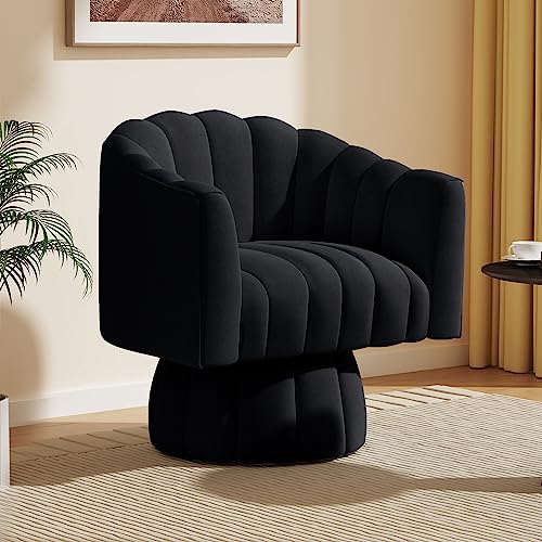 Dewhut Swivel Accent Chair, Barrel Accent Chair, Velvet, Black | Velvet Upholstered Round Arm Chair with 360° Swivel Base, Mid Century Modern Living Room Chair, Easy Setup - color: Black