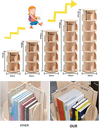 Bear Qiaqia 4 Tier Rotating Bookshelf, 360° Wooden Spinning Bookcase | Spinning Bookshelf Tower with Large Capacity for Small Space, Narrow Bookcase Storage for Bedroom, Living Room - color: 4 Tier