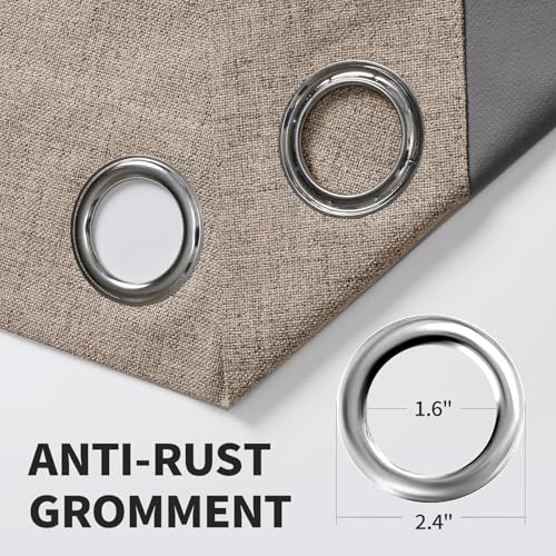 CUCRAF 100% Blackout Window Curtains 54 inches Long 2 Panels Set, Faux Linen Look Thermal Insulated Grommet Drapes, Room Darkening Curtain for Bedroom Living Room(W52 x L54 Inch, Light Khaki) - color: Light Khaki, size: 52"W x 54"L (Pack of 2)