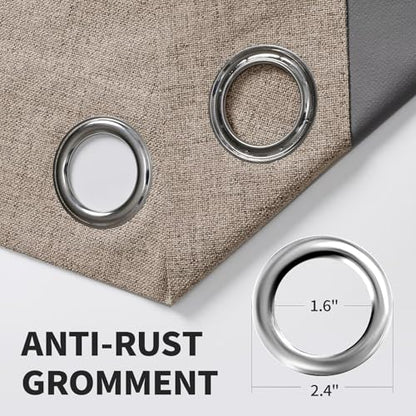 CUCRAF 100% Blackout Window Curtains 54 inches Long 2 Panels Set, Faux Linen Look Thermal Insulated Grommet Drapes, Room Darkening Curtain for Bedroom Living Room(W52 x L54 Inch, Light Khaki) - color: Light Khaki, size: 52"W x 54"L (Pack of 2)