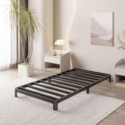 Yicensen 4 Inch Twin Bed Frame Low Profile No Box Spring Needed, Heavy Duty Metal Twin Size Platform Bed Frame with Rounded Corner Legs, Easy Assembly, Noise Free, Black - size: Twin, style: 4 Inch