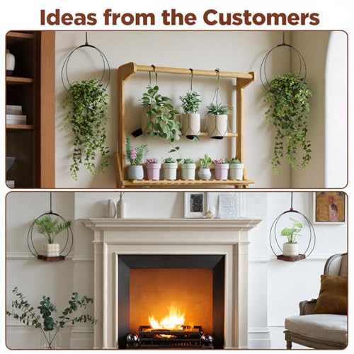 2 Pack Hanging Planters,12 Inch Metal Plant Hanger Flower Pot Holder | for Indoor Outdoor Plants, Sturdy Wood Base, Modern Boho, Minimalist, Basket, Wall Ceiling Window Stands, Home Wall Decor