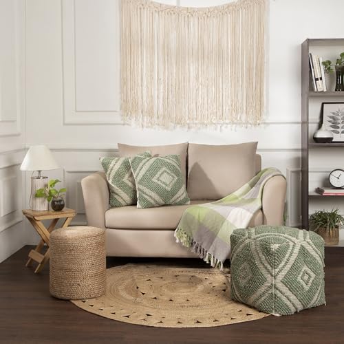· REDEARTH · Pouf with Filler Cube Bean Bag Pouffe - Solitaire Lozenge Kiwi | 100% Cotton; 17.5"x17.5"x17.5"; Storage Cube, Doubles as Footrest; Boho Decor for Living Room, Bedroom, Nursery, Kidsroom - color: Solitaire Lozenge Kiwi With Filler