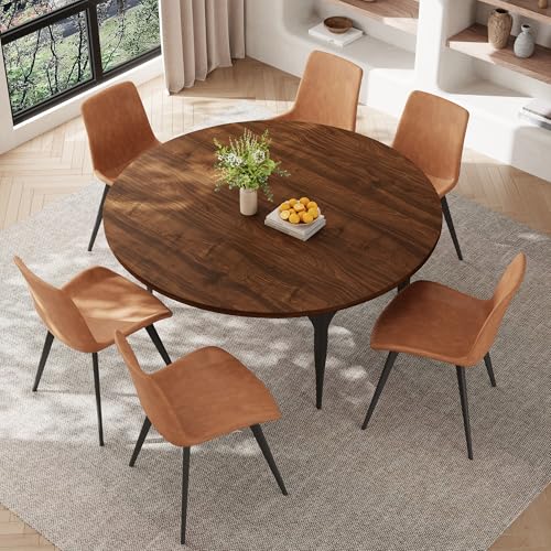 HIPIHOM 55‑Inch Extendable Dining Table Set with 4 Upholstered Chairs and Metal Frame for Dining Room - color: Walnut/Brown