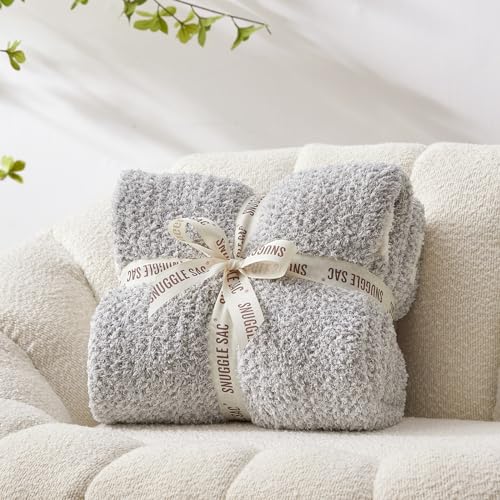 Snuggle Sac Oversized Grey Throw Blankets Twin Size,Super Soft Warm Blankets Cozy Knit Fuzzy Throw Blankets for Sofa, Bed, Heather Grey, 60x80 inches - color: Heather Grey, size: Twin (60"x80")