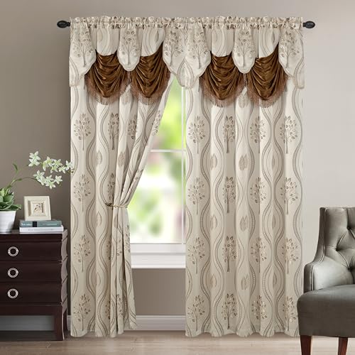 Elegant Comfort Luxurious Beautiful Curtain Panel Set with Attached Valance and Backing 54" X 84 inch (Set of 2), Beige - color: Beige, size: 84"L x 54"W