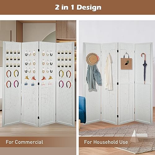 4 Panel Pegboard Room Divider | Folding Freestanding Display Screen, Privacy Partition for Retail, Craft Shows, Home Office, and Exhibition Use White - color: White-4 Panel, size: 4 Panel