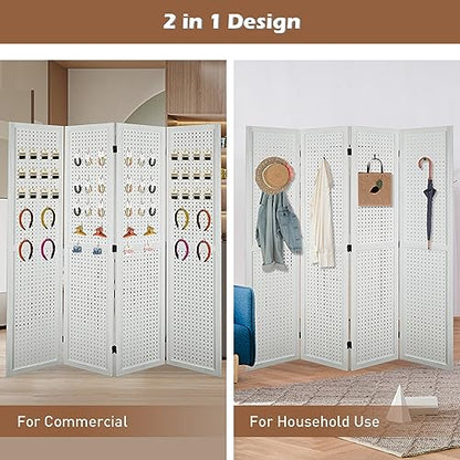 4 Panel Pegboard Room Divider | Folding Freestanding Display Screen, Privacy Partition for Retail, Craft Shows, Home Office, and Exhibition Use White - color: White-4 Panel, size: 4 Panel