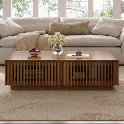 47.2" Solid Wood Coffee Table with Storage Drawers, Walnut | Rectangular Center Table, Low Profile Wooden Cocktail Table, Mid Century Farmhouse Tea Table, for Living Room - color: 47.2" Solid Wood Coffee Table, Walnut