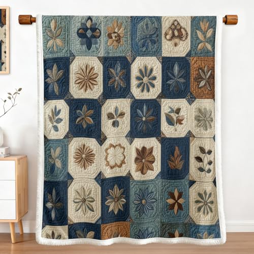 MILANKET Farmhouse Sherpa Blanket Inches Botanical Patchwork Blanket | Sherpa; Soft; Reversible; Farmhouse Sherpa Blanket Inches Botanical Patchwork; Floral; Throw; for; Couch; and; Bed; Cozy - color: Farmhouse Floral, size: Throw(50"x60")