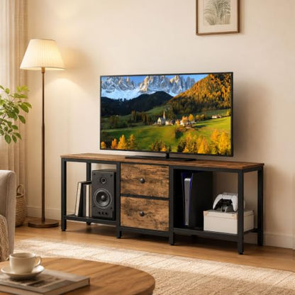 TV Stand for TVs up to 55", Entertainment Center with 2 Fabric Drawer, Media Console with Shelves, Television Stands for Living Room, Bedroom, Rustic Brown DS02RBR - color: Rustic Brown