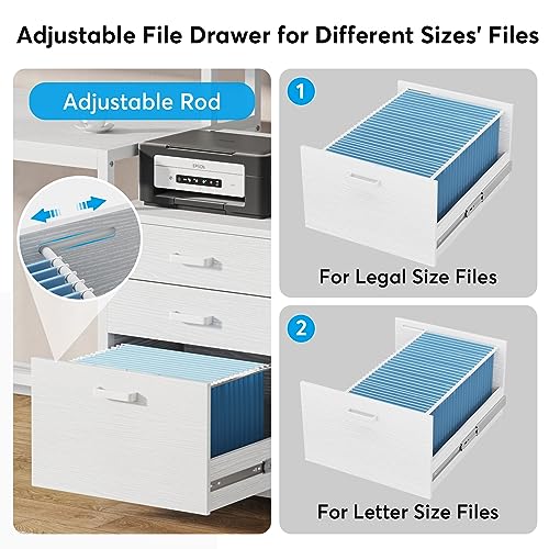 Tribesigns 63 Inch Computer Desk with File Drawer Cabinet, Ergonomic Desk | Office Desk with Monitor Stand, Computer Table with Printer Space, Wood PC Table Workstation Desk for Home Office, White - color: White