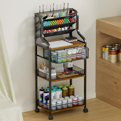 Large 7-Tier Rolling Utility Cart with Drawer, 40in Tall Metal Craft & Art Storage Organizer with Lockable Wheels, Storage for Art Studio, Drawing Room, Paints & Supplies - size: 4 Tiers