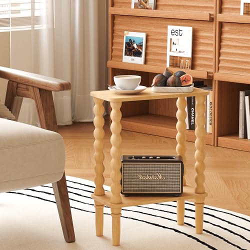 Veegle Narrow Side Table, Small End Table with Storage Shelf, 2-Tier Small Coffee Tables for Living Room, Bedroom, Narrow Spaces (Yellow Oak) - color: Natural-2 Tier Shelf