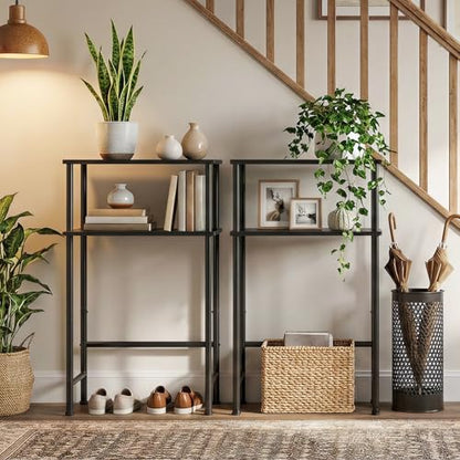 HOOBRO Narrow Console Table for Small Space, Set of 2, 15.7" Entryway Table with Storage, 2 Tier Sofa Table with 2 Shelves, Skinny Console Tables for Entryway, Hallway, Foyer, Black BB40XGP201 - color: Black