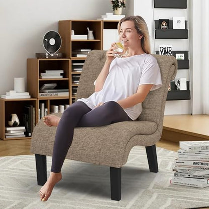 Accent Chairs Set of 2 Modern Armless Living Room Bedroom Side Chairs Button Tufted Upholstered Leisure Chair with Wood Legs - color: Khaki, size: 2 Chairs