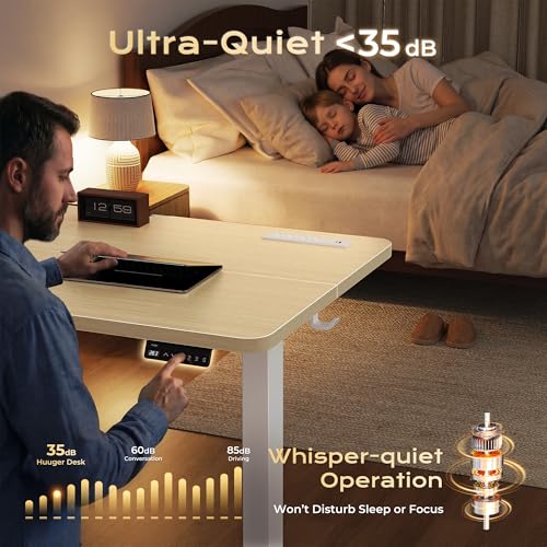 Huuger 전원 콘센트 및 USB-C 포트가 있는 전기 스탠딩 데스크, 119.9 x 61cm(47 x 24인치) 높이 조절 가능한 책상, 홈 오피스, 컴퓨터 및 게이밍 책상용 앉은 스탠드 데스크, 4개의 프리셋, 안정적인 스틸 프레임, Marple - color: Marple, size: 47.2 x 23.6 inch