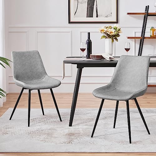 Yaheetech Dining Chairs Set of 2 Mid Century Modern Kitchen Chairs Gray | Faux Leather Upholstered Dining Room Chairs with Metal Legs and Curved Backrest, Armless Side Chairs for Kitchen Living Room - color: Grey, size: Set of 2