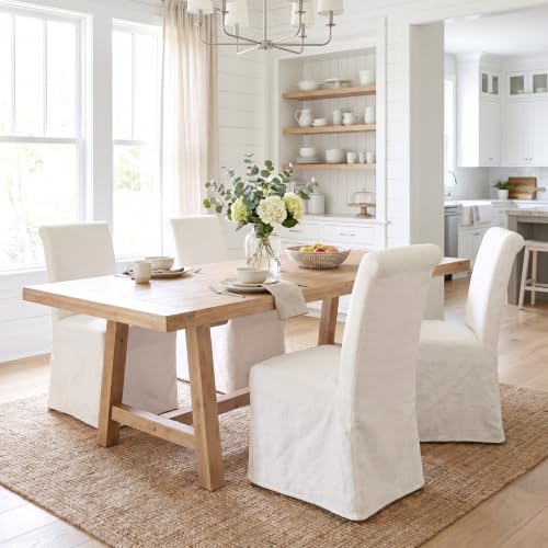 chairus Slipcovered Parsons Dining Chairs Set of 4, Upholstered Dining Room Chairs with Washable Linen Cover & High Back, Modern Farmhouse Wooden Side Kitchen Chairs, Cream White - color: Cream White Linen, size: 4 Chairs