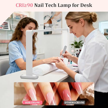 iVict Nail Desk Lamp, 34" Nails Tech Light with Phone Stand, 0-100% Adjustable Brightness, 3000K-6000K Color Temperature Led Desk lamp for Nail, Tattoos, Eyebrows, Beauty - color: White