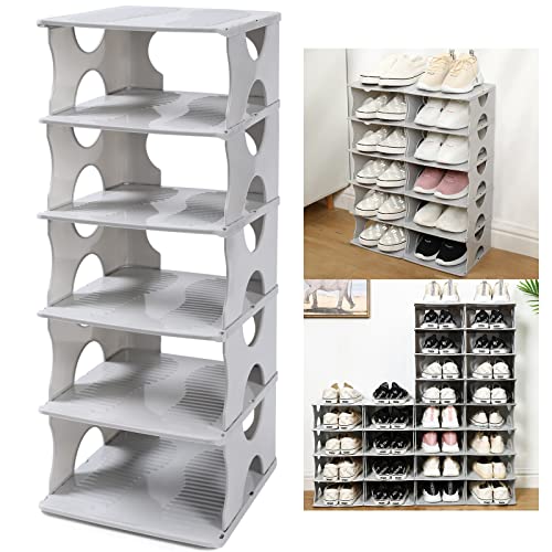 6-Tier Shoe Rack, Stackable Storage Organizer for Bedroom Entry, Adjustable Rack, Shoe Slots Shelf, Easy Tower Rack, Grey - color: Grey
