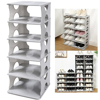 6-Tier Shoe Rack, Stackable Storage Organizer for Bedroom Entry, Adjustable Rack, Shoe Slots Shelf, Easy Tower Rack, Grey - color: Grey