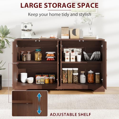 Godchoices 56" Sideboard Buffet Cabinet with Storage, Modern Accent Credenza with Wavy Doors & Adjustable Shelf, Console Cabinet for Kitchen,Living Room,Dining Room,Entryway,Hallway - color: 56" Walnut