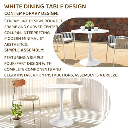 Round White Dining Table Modern Kitchen Table with Pedestal Base in Tulip Design, Mid-Century Leisure Table for 2 to 4 Person，for Kitchen, LivingRoom, Restaurant, Office, Cafe（31.49inches） - size: 28.74×31.49×31.49 inches