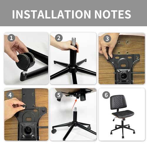 VipDesk Modern Black Home Office Chair – Armless Mid-Back Desk Chair with PU Leather, Adjustable Height, Swivel Wheels, Walnut Wood Finish, Perfect for Small Spaces - color: Black, size: MCM Style