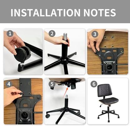 VipDesk Modern Black Home Office Chair – Armless Mid-Back Desk Chair with PU Leather, Adjustable Height, Swivel Wheels, Walnut Wood Finish, Perfect for Small Spaces - color: Black, size: MCM Style