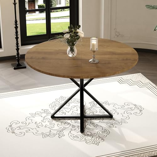 GarveeHome 47 Inch Round Dining Table for 4- Brown/Only Table | Circle Dinner Tables for Kitchen, Dining Room, Living Room, Meeting Room, Apartment - color: Brown