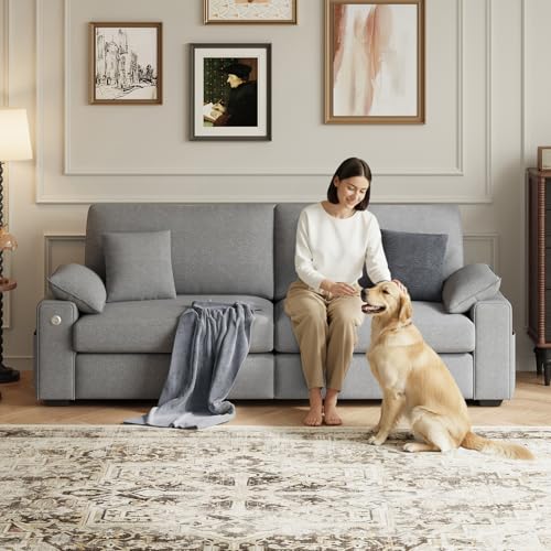MALOL 89" Loveseat Couch, 3 Seater Upholstered Mid-Century Mondern Love Seat with USB Type C Ports, 4 Pillows and Storage Armrest Cloud Foam Sofa for Living Room/Small Spaces, Grey - color: Grey