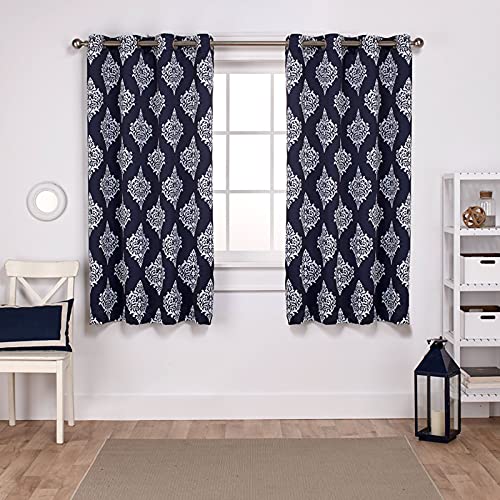 EXCLUSIVE HOME Medallion Room Darkening Blackout Grommet Top Curtain Panel Pair, 52"x63", Peacoat Blue - color: Peacoat Blue, size: 52"W x 63"L (Pack of 2)