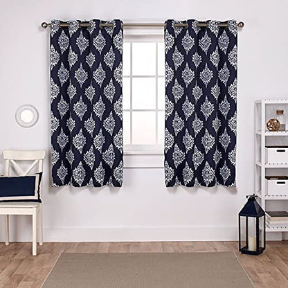 EXCLUSIVE HOME Medallion Room Darkening Blackout Grommet Top Curtain Panel Pair, 52"x63", Peacoat Blue - color: Peacoat Blue, size: 52"W x 63"L (Pack of 2)