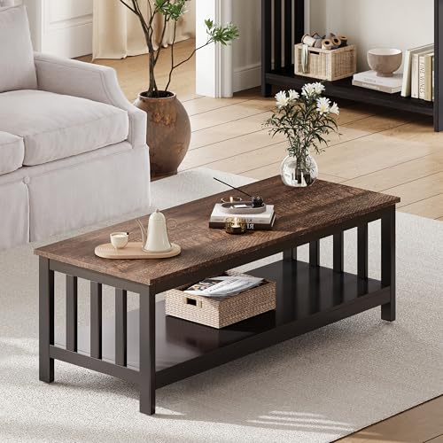ChooChoo Mission Coffee Table, Wood Living Room Table with Shelf, 47 inch, Espresso - color: Espresso, size: 22"D x 47.2"W x 18.1"H