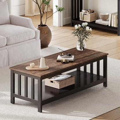 ChooChoo Mission Coffee Table, Wood Living Room Table with Shelf, 47 inch, Espresso - color: Espresso, size: 22"D x 47.2"W x 18.1"H